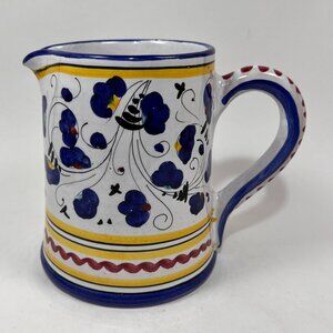 Adriana Deruta Pitcher Ceramic Clay Pottery White Hand Painted Rustic 32oz Italy